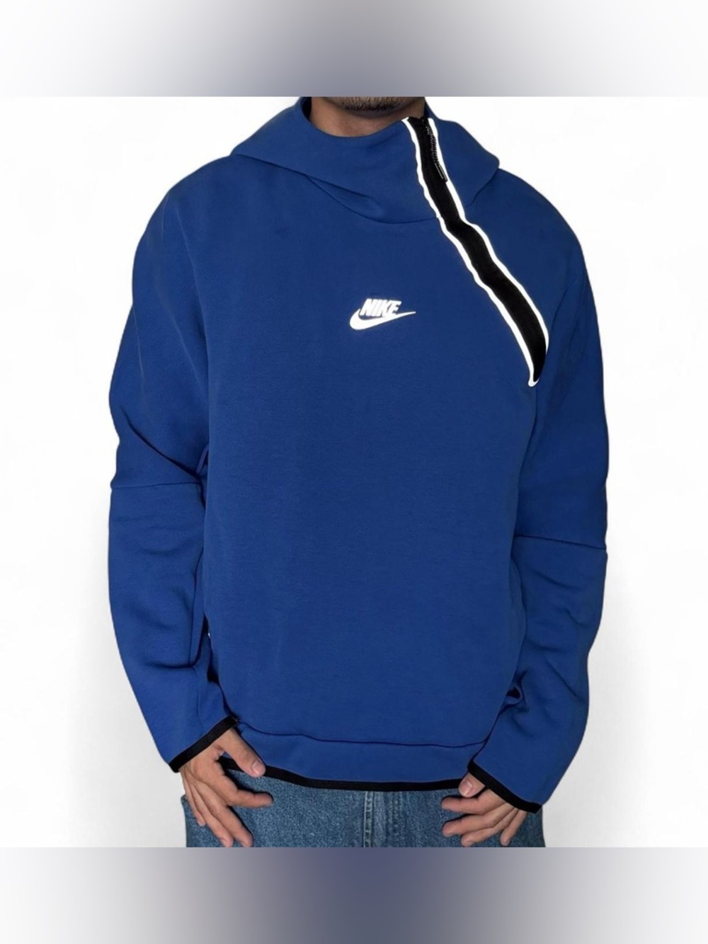 Nike Tech Fleece Pullover Hoodie 1/4 Shoulder Zip Blue Size Large CU4493 Classic